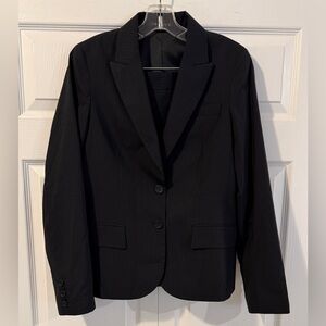 Theory Skirt Blazer 2pc Suit Black Pinstripe